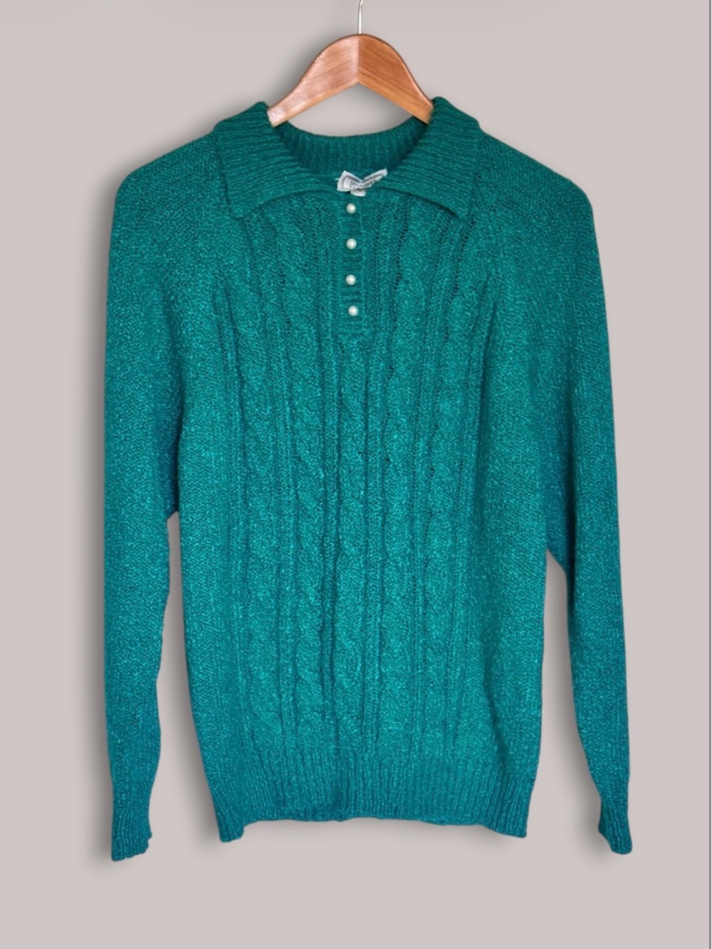 Vintage 90s Jennifer Moore Teal Cable Knit Sweater M